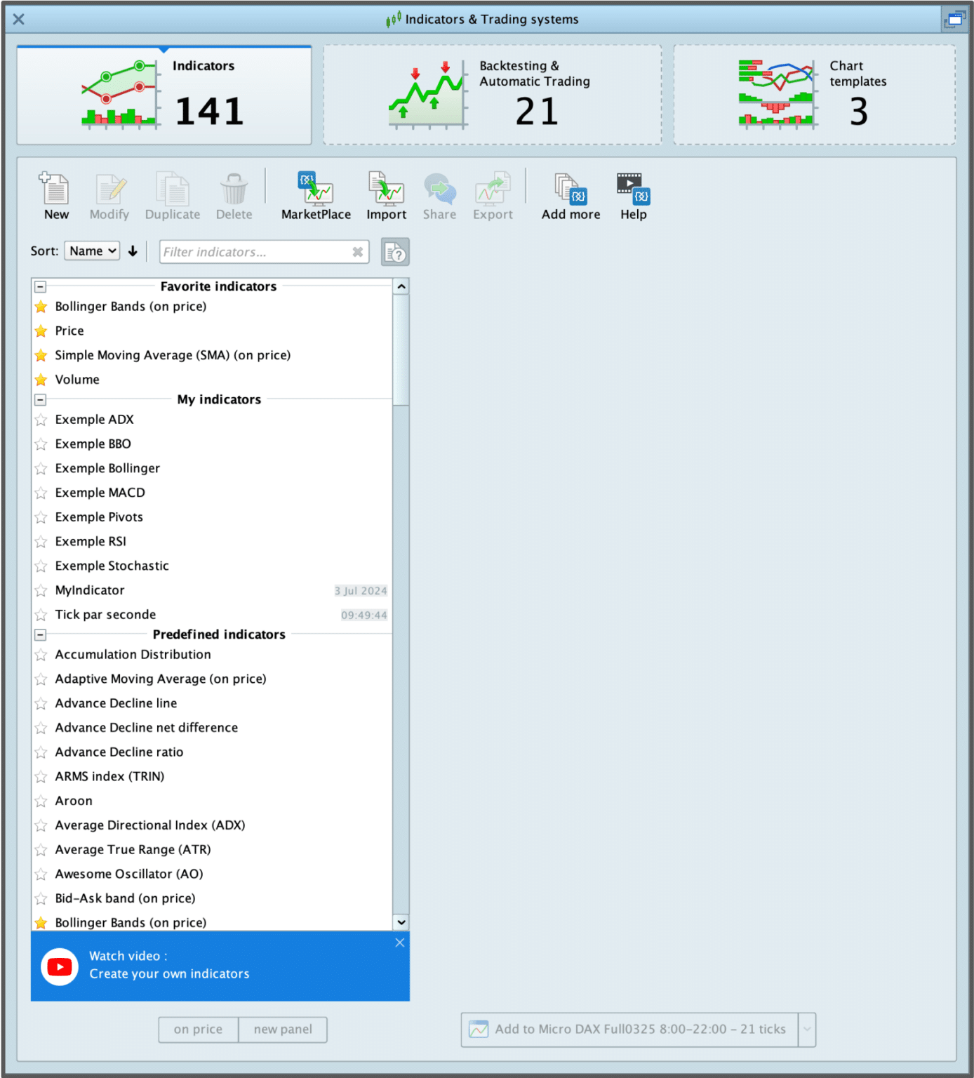 Biblioteca de indicadores técnicos de ProRealTime