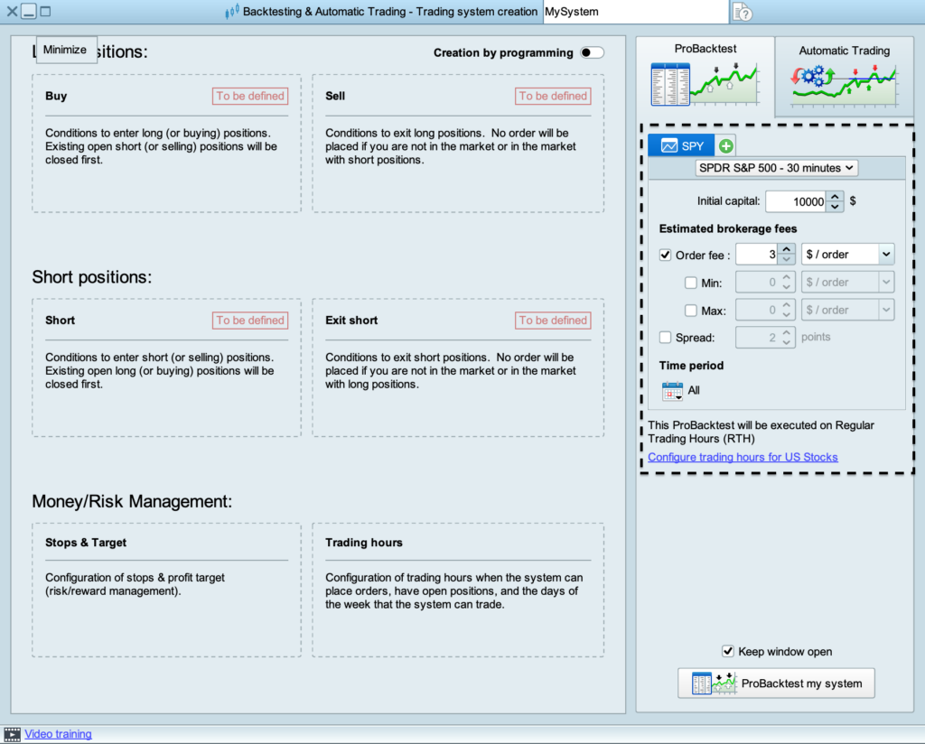 Ajuste de parámetros de los costes de trading de ProBacktest