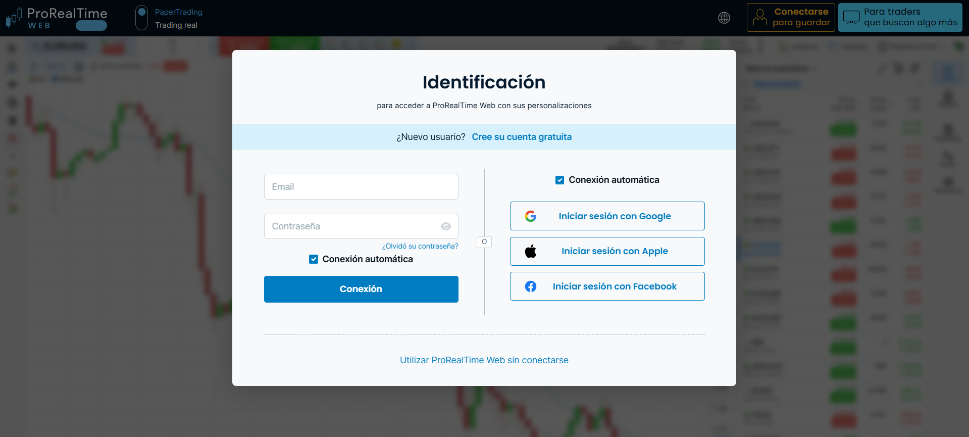 Identificación en la plataforma ProRealTime