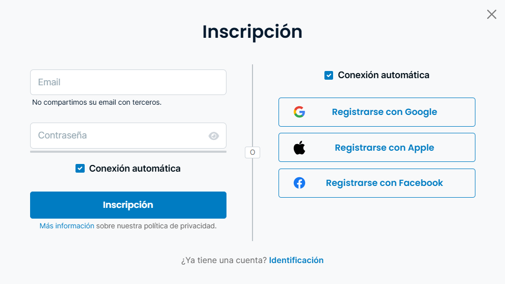 Inscripción de la plataforma ProRealTime