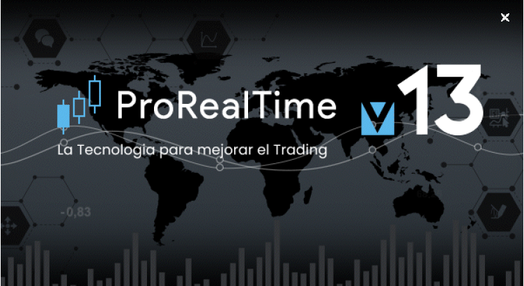 Pantalla de bienvenida de ProRealTime 13 con el lema «La Tecnología para mejorar el Trading»