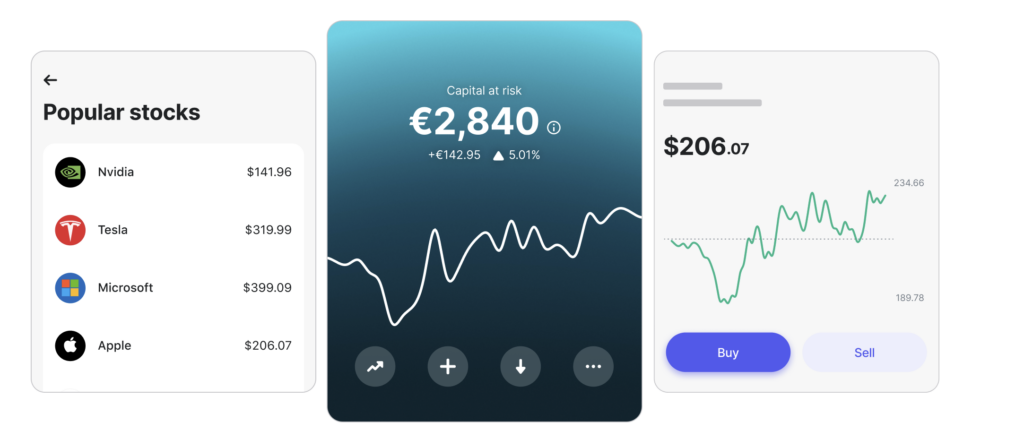 Gráfico de cotización de una acción en la aplicación móvil de Revolut