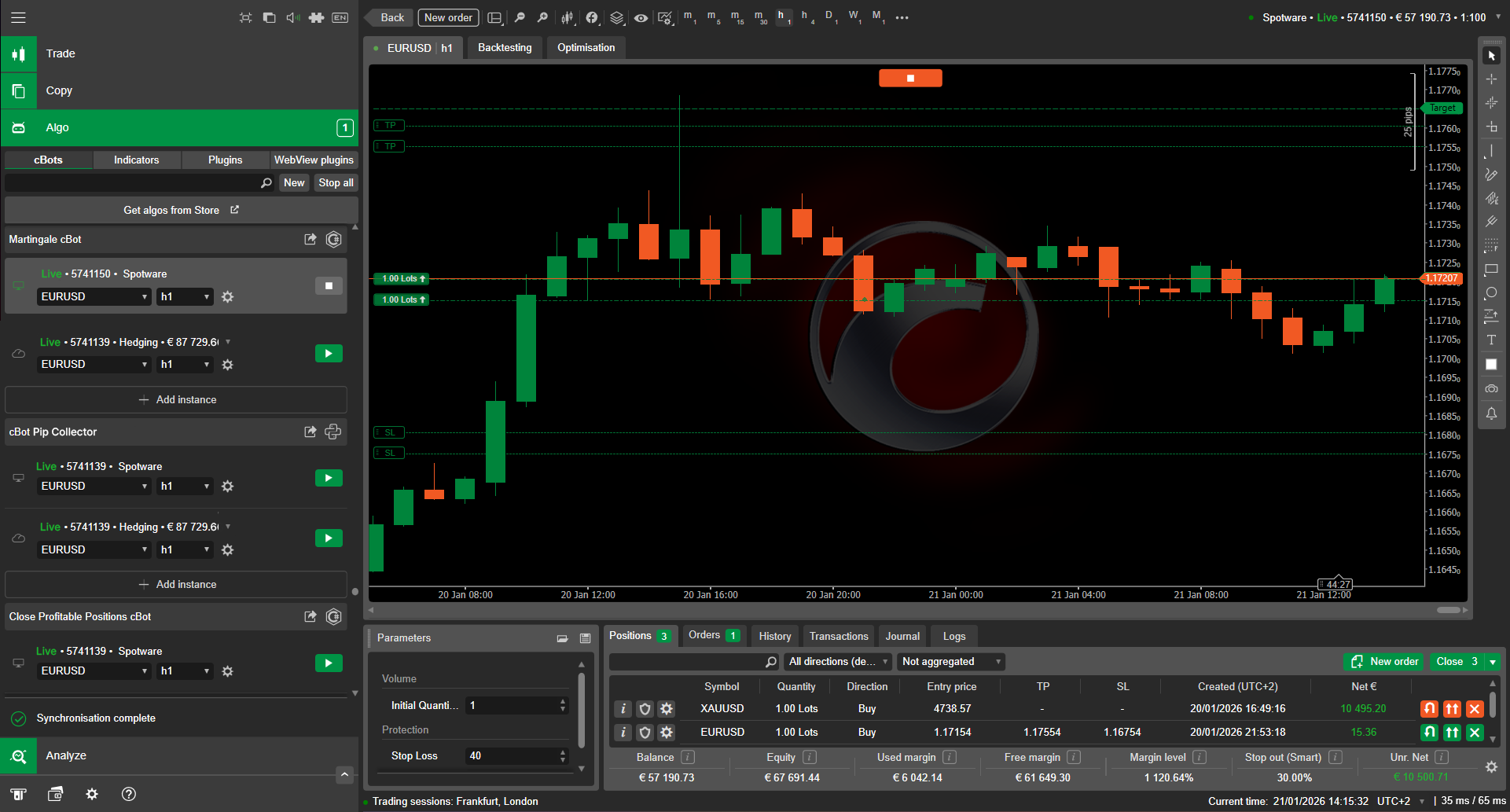 Editor de código de cTrader Algo con IntelliSense para desarrollar cBots